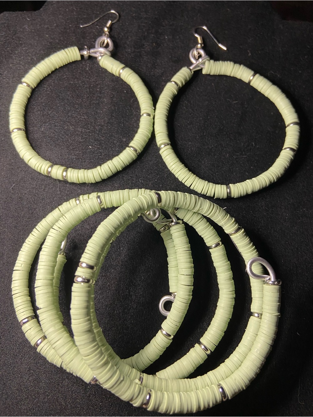 Light Green Hoop Earrings and Bangle Bracelet Set - Women Jewelry